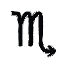 Scorpio zodiac sign symbol icon for astrology and horoscope designs with hand-drawn brush stroke effect