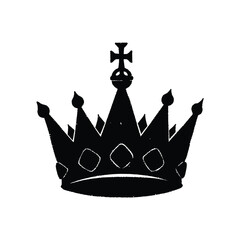 Royal crown silhouette icon with distressed texture and cross on top