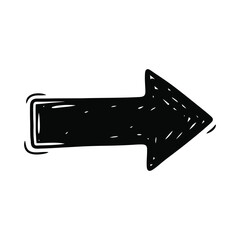 Hand-drawn black arrow pointing right in doodle style graphic element