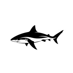 Obraz premium Black silhouette of a shark swimming.