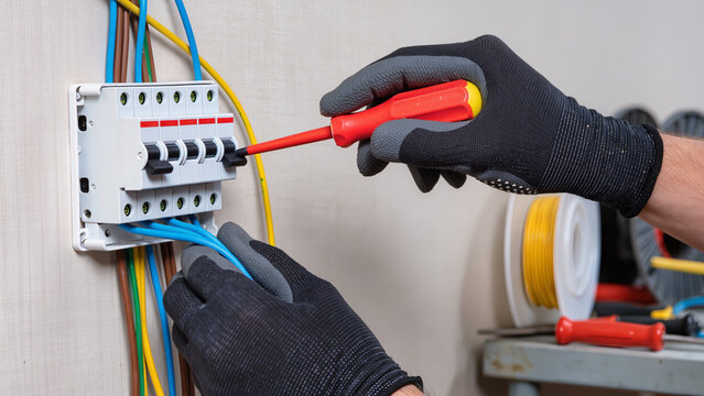 electrician repairing electrical outlet