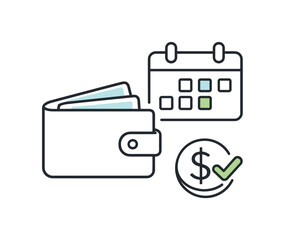 Fototapeta premium Mindful personal finance organization and routine money check in in everyday life focused on stability, a wallet paired with a calendar page and a small coin