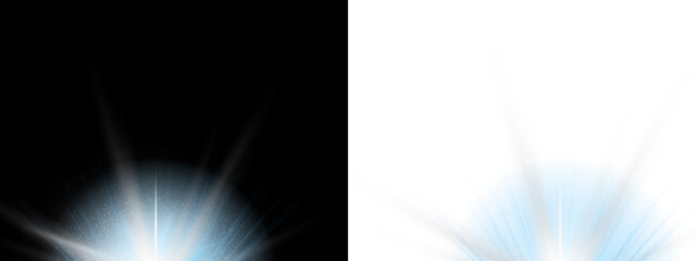 Blue, White Radiant Light Burst Glow on Dark and Light Background