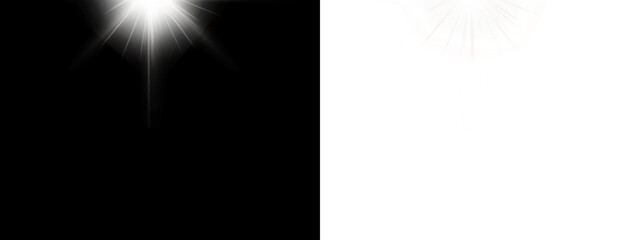 Bright Starburst Light Rays Glow on Dark and Transparent Background