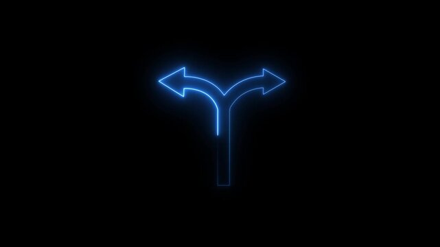 Neon Split Direction Arrow Sign Animation on Dark Background