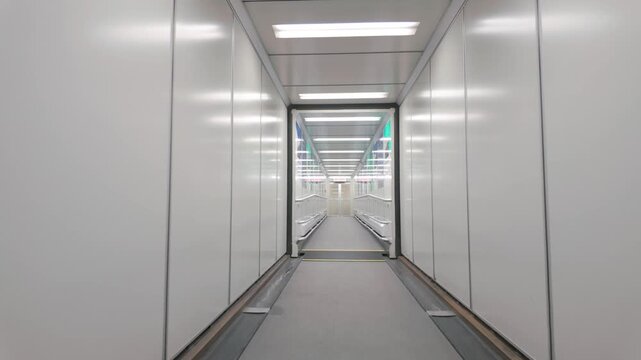 Slow Motion Through Modern Minimalist Airport Jet Bridge