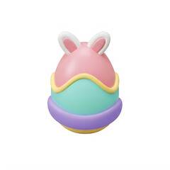 Fototapeta premium Easter sunday 3d icon - pink bunny egg with pastel colors - easter celebration isolated on transparent background