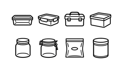 Home kitchen food storage set: linear style glass container, plastic container, lunch box, freezer box, storage jar, clip lid, vacuum bag, food canister