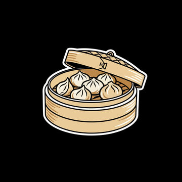 Steamed Dumplings in Bamboo Steamer Basket.