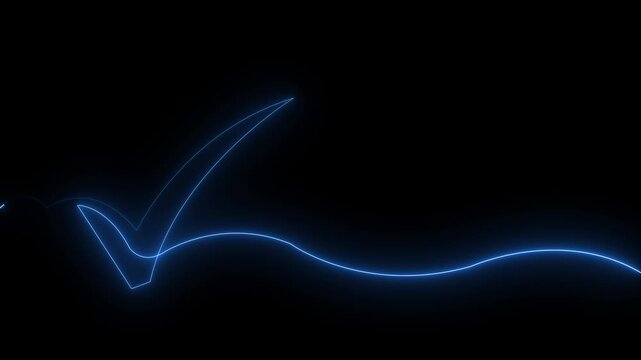 Glowing neon red check mark forming animation black background. success confirmation approval concept . 4k motion video-