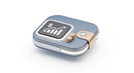 3D Render of Blue Wallet with Dollar Sign and Financial Growth Chart for Business and Finance isolated on White Background