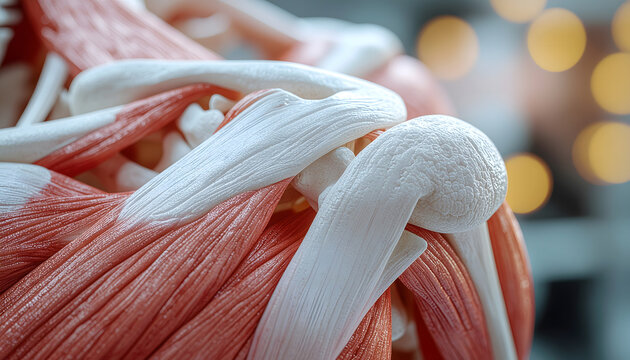 Extreme macro 3D medical illustration of human skeletal muscle fibers and connective tissue
