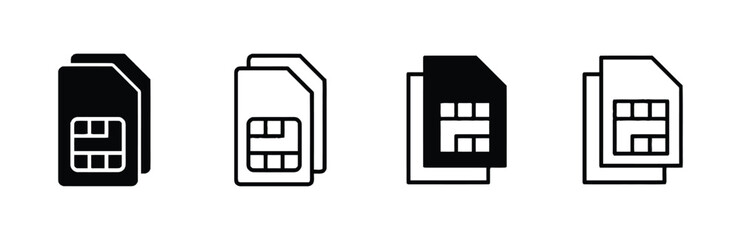 Collection of sim card icons in solid and outline styles for mobile technology