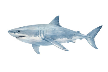 Obraz premium Watercolor Great White Shark Isolated on Transparent Background