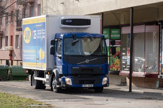 Volvo FL truck of JIP Potraviny company which delivers groceries to stores