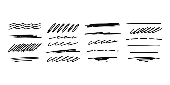 Collection of various hand drawn lines and scribbles for highlighting and design accents