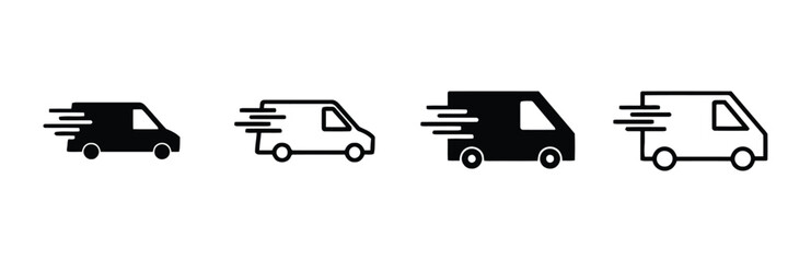 Delivery van icons in motion, vector illustrations for shipping, logistics, and express transport services © Adob