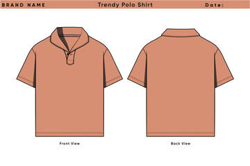 Trendy Polo Shirt Front and Back View Vector Illustration