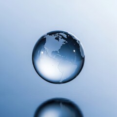 A glass orb displays the continents reflecting on a surface  world water day.