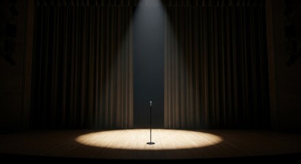 Spotlight on Stage - A Dramatic Scene with Microphone.