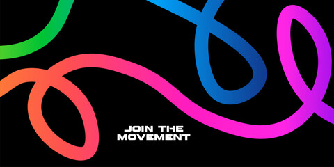 Colorful Line Art Background. Flowing Spiral Strokes with Rainbow Gradient Shapes