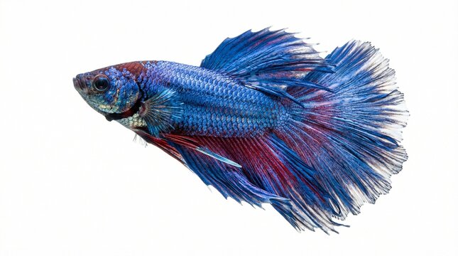 Blue and red betta fish on white background
