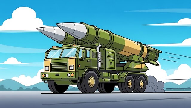 Robust Military Missile Launcher Truck Illustration: Strategic Defense Vehicle, Weaponry Transport