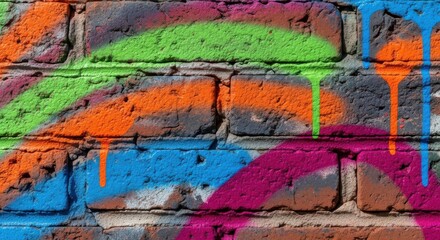 Colorful Graffiti Art on Brick Wall - Urban Street Expression.