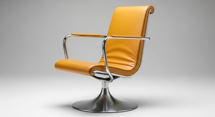 Modern swivel chair with yellow leather and chrome arms.