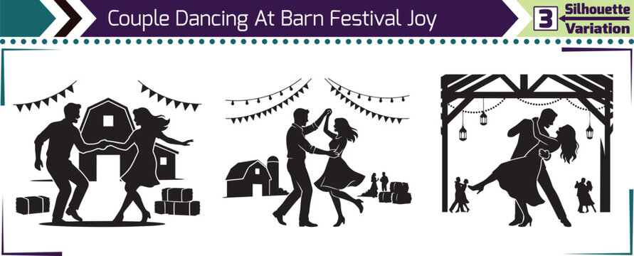 Romantic Silhouette of Couple Dancing at Rustic Barn Festival with Joyful Country Celebration Feel