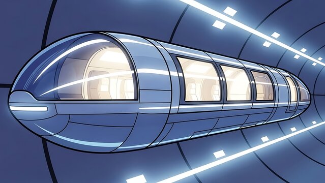 Sleek Future Train Capsule Speeding Through a Luminous Sci-Fi Tunnel | Advanced Hyperloop System