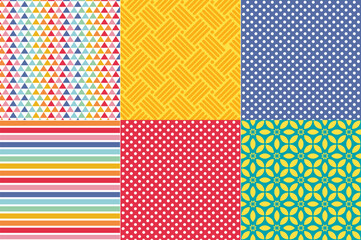 Modern Geometric Seamless Patterns &ndash; Colorful Abstract Triangle and Stripe Vector Set