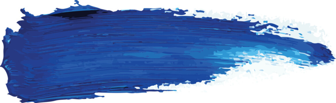 bold blue oil paint brush stroke with textured bristle marks on white background for art creative branding and graphic design overlay isolated background.
 