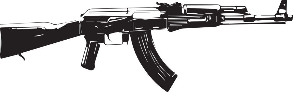 Automatic AK-47 rifle firearm military assault weapon silhouette.