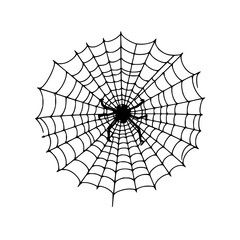 Obraz premium Spooky Black Spider Web Silhouette in Corner, Clean Outlines on White Background, Perfect for Halloween & Nature Themese