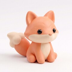 Fototapeta premium Fox Cute Clay Illustration of a Little Orange Animal Figure Sitting on a White Background