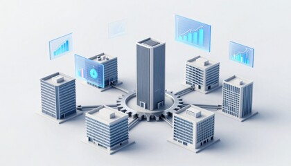 Fototapeta premium Business analytics growth insights urban cityscape graphic representation digital environment aerial view data visualization