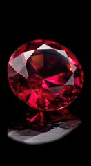 Fototapeta premium Close-up of a round brilliant red ruby on a black background