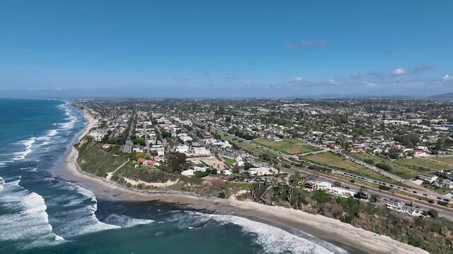Aerial drone photo of Cardiff with nice house, West Coast of California, Encinitas, United States of America
