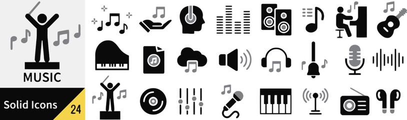 Monochrome music and audio icons collection for minimalist user interface and web design © Hemo