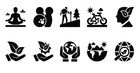 Nature and environment conservation icons, symbolizing ecological themes © Hemo