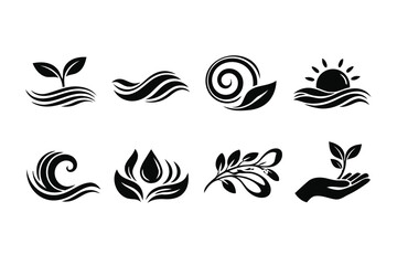 Fototapeta premium Nature and environment icons showing growth water waves plants and sustainability symbols