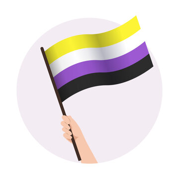 Non-binary waving pride flag in raised hand. Support vector illustration