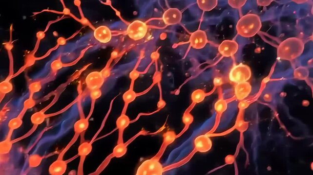 Abstract style animation of neuron brain cell activity burning like fire
