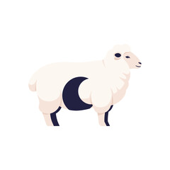Fototapeta premium Minimalist White Sheep with Crescent Moon Symbol Illustration - A Serene Animal Icon Reflecting Cultural and Celestial Themes for Modern Graphic Design