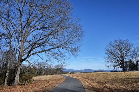 Winter day path with mountains in background