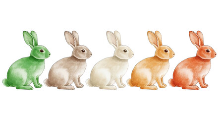 Obraz premium Easter bunny rabbits in pastel colors isolated on transparent background for spring decor