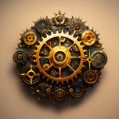 Steampunk gold and black gear mechanism gears mechanical isolated on a transparent background