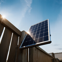 Solar Panel on Wooden Fence with Blue Sky clean energy isolated on a transparent background