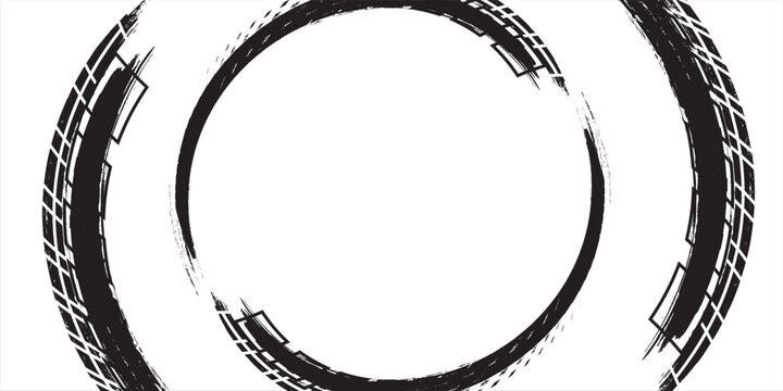 Grunge tire track, wheel braking marks. Truck, car or motorcycle tread pattern silhouette. Auto race,